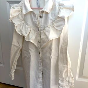 Zara White Ruffle Dress, size S